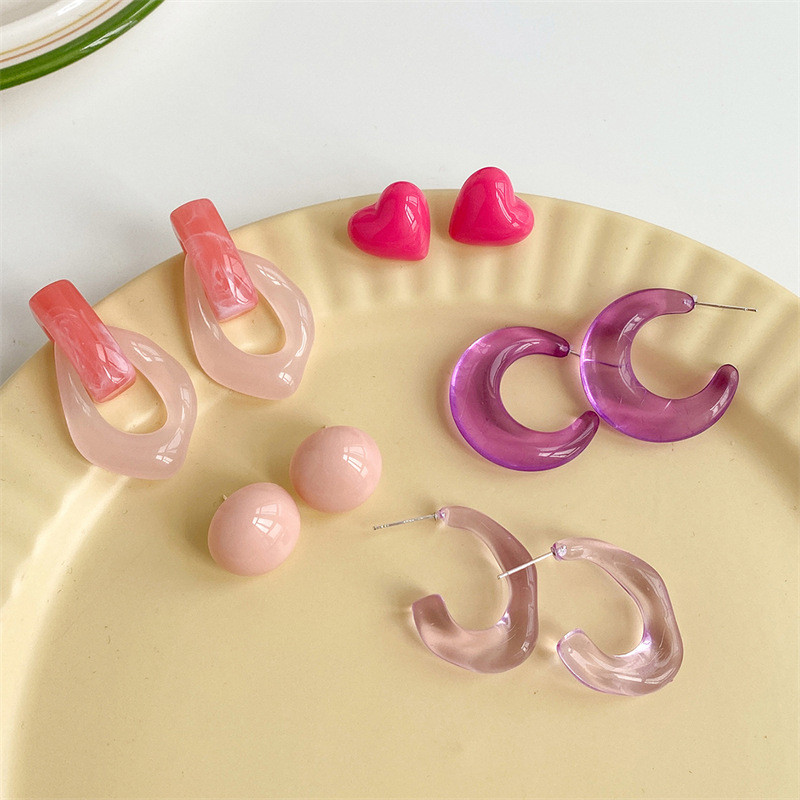 5 perechi/set coreeană de modă rășină acrilic verde urs stea pandantiv cercei pentru femei inimă geometrică cercei seturi bijuterii la modă