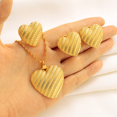 Etiopijos širdies formos mados papuošalų rinkinys grandinės auskarai 24k aukso spalvos Afrikos Eritrėjos Habesha senoviniai vestuvių nuotakos papuošalai