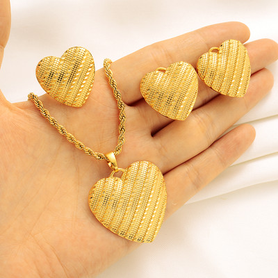 Etiopijos širdies formos mados papuošalų rinkinys grandinės auskarai 24k aukso spalvos Afrikos Eritrėjos Habesha senoviniai vestuvių nuotakos papuošalai