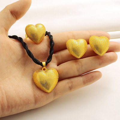 Etiopijos širdies formos mados papuošalų rinkinys grandinės auskarai 24k aukso spalvos Afrikos Eritrėjos Habesha senoviniai vestuvių nuotakos papuošalai