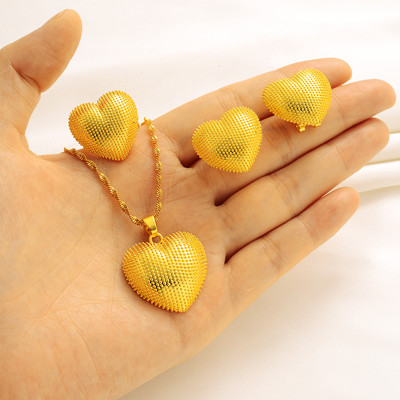 Etiopijos širdies formos mados papuošalų rinkinys grandinės auskarai 24k aukso spalvos Afrikos Eritrėjos Habesha senoviniai vestuvių nuotakos papuošalai