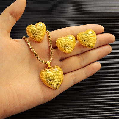 Etiopijos širdies formos mados papuošalų rinkinys grandinės auskarai 24k aukso spalvos Afrikos Eritrėjos Habesha senoviniai vestuvių nuotakos papuošalai