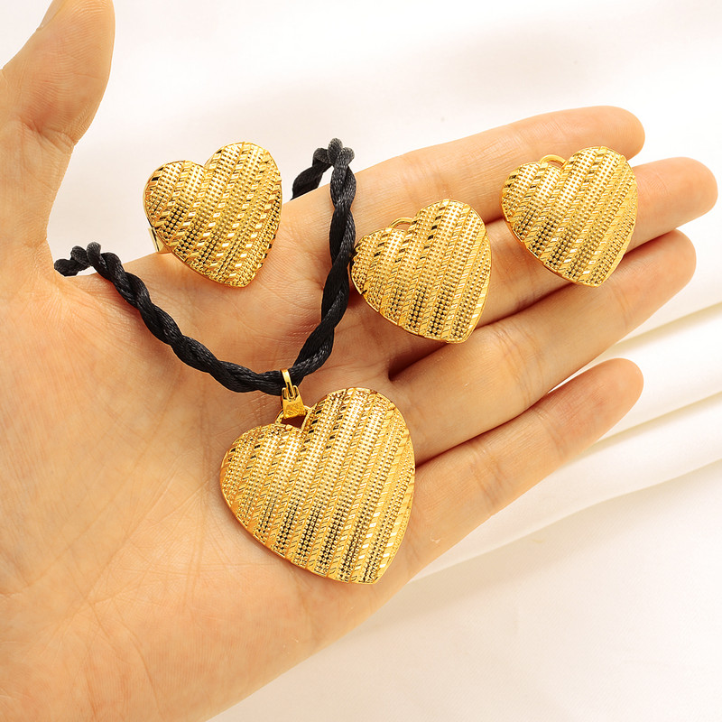 Etiopijos širdies formos mados papuošalų rinkinys grandinės auskarai 24k aukso spalvos Afrikos Eritrėjos Habesha senoviniai vestuvių nuotakos papuošalai