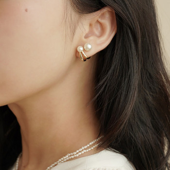 2022 Нова мода Френски геометрични прости перлени обеци за жени Елегантни инкрустирани циркониеви перлени обеци Момиче Парти бижута