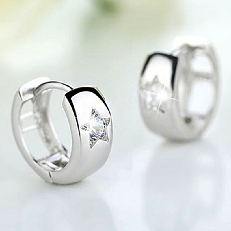 Huitan madingi mažo apskritimo žiediniai auskarai su žvaigždute kubinio cirkonio kristalo sidabro spalvos puošnūs auskarai moterims vestuviniai papuošalai