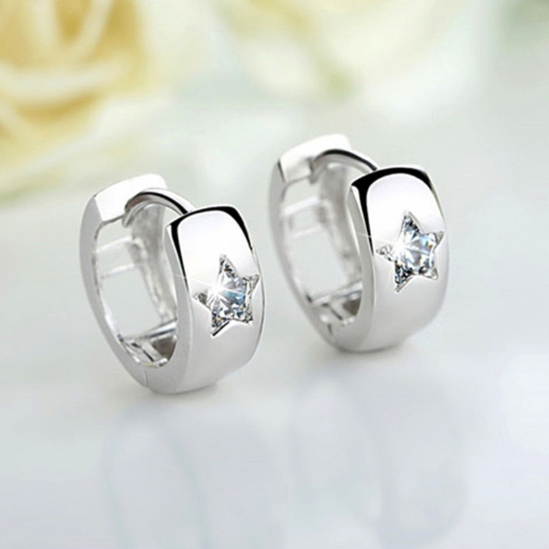Huitan madingi mažo apskritimo žiediniai auskarai su žvaigždute kubinio cirkonio kristalo sidabro spalvos puošnūs auskarai moterims vestuviniai papuošalai