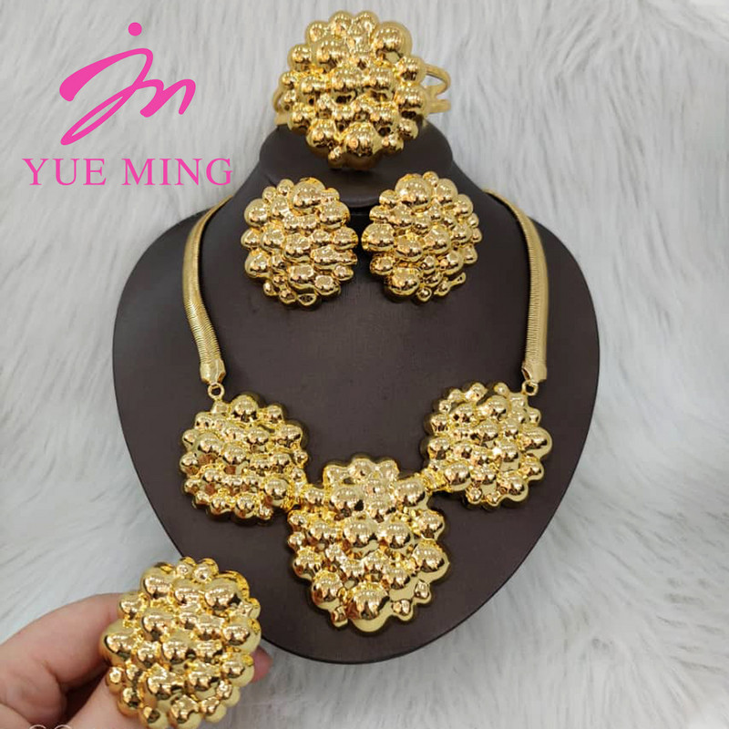 Dubajaus aukso spalvos papuošalai, moteriški afrikietiški karoliai, auskarai, apyrankės, žiedai, rinkinys, Nigerijos vestuviniai papuošalai, afrikietiški vestuvių aksesuarai