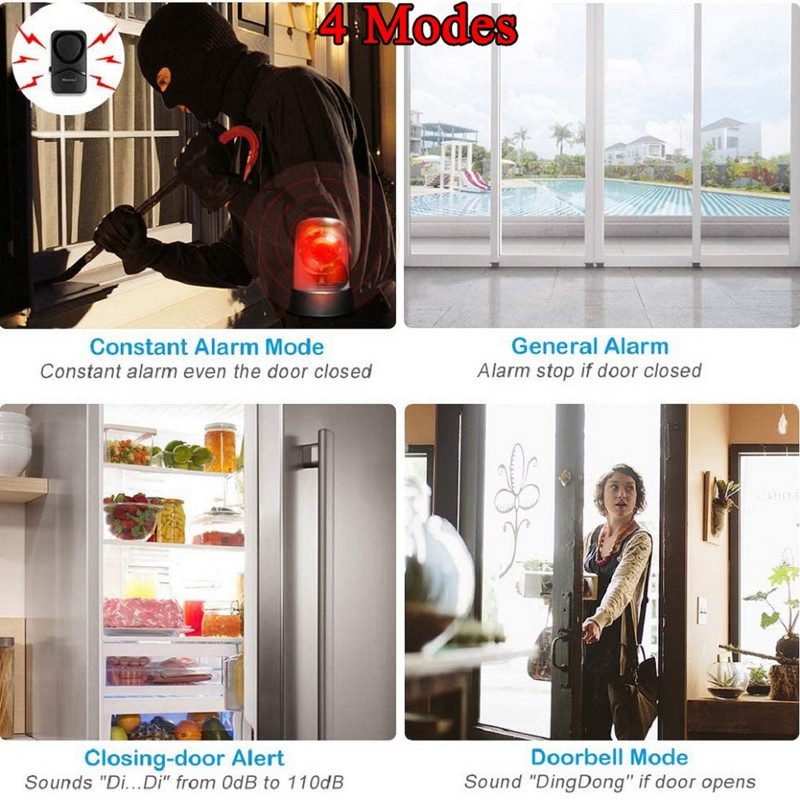 Awapow ukseakna alarmi andurid detektorid sügavkülmikud sulgemise meeldetuletus turvakaitse hoiatus 4 režiimi juhtmevaba ukse sissemurdmisalarm