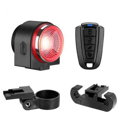 Dviračio galinio žibinto įsilaužimo signalizacija, stabdžių jutimo lemputė, belaidis nuotolinio valdymo pultas, vandeniui atsparus dviračio galinis šviesos signalas