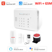 Tuya Smart WIFI GSM namų apsaugos signalizacijos sistema veikia su Alexa Google Arm Išjungti balso komandą PIR durų dūmų detektorius SOS