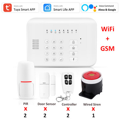 Tuya Smart WIFI GSM namų apsaugos signalizacijos sistema veikia su Alexa Google Arm Išjungti balso komandą PIR durų dūmų detektorius SOS