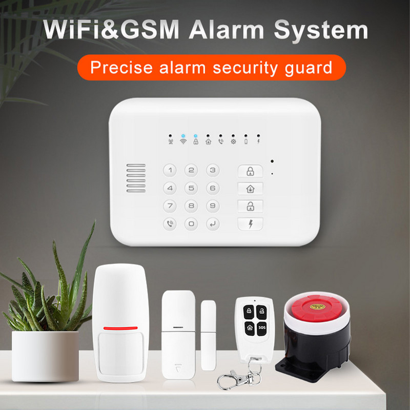 Tuya Smart WIFI GSM namų apsaugos signalizacijos sistema veikia su Alexa Google Arm Išjungti balso komandą PIR durų dūmų detektorius SOS