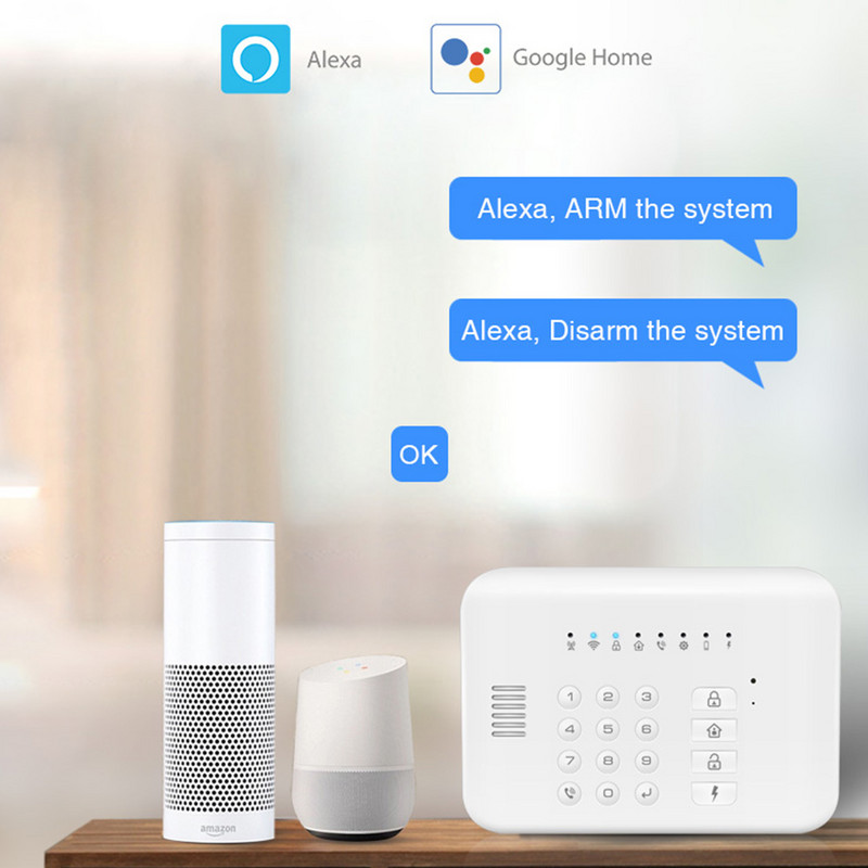 Tuya Smart WIFI GSM namų apsaugos signalizacijos sistema veikia su Alexa Google Arm Išjungti balso komandą PIR durų dūmų detektorius SOS