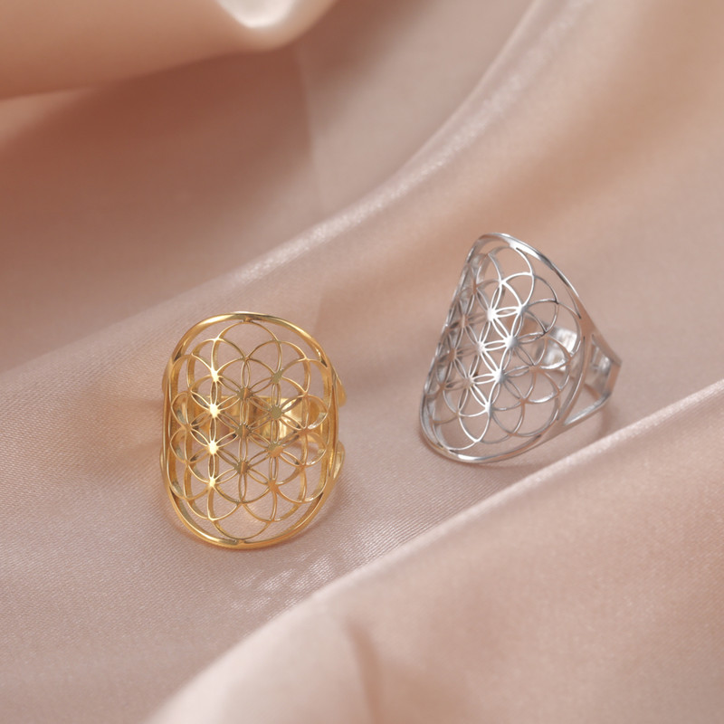 Unift geometrinis gyvybės gėlių žiedas, reguliuojamas nerūdijančio plieno žiedas vyrams, moteriški aksesuarai, vintažiniai filigraniniai vikingų papuošalai, dovana