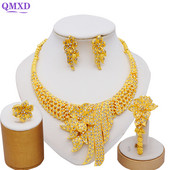 Etiopijos aukso spalvos Dubajaus papuošalų rinkiniai Moterų vestuvių dovanos karoliai auskarai apyrankės žiedai papuošalų rinkiniai