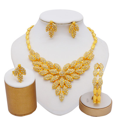 Etiopijos aukso spalvos Dubajaus papuošalų rinkiniai Moterų vestuvių dovanos karoliai auskarai apyrankės žiedai papuošalų rinkiniai