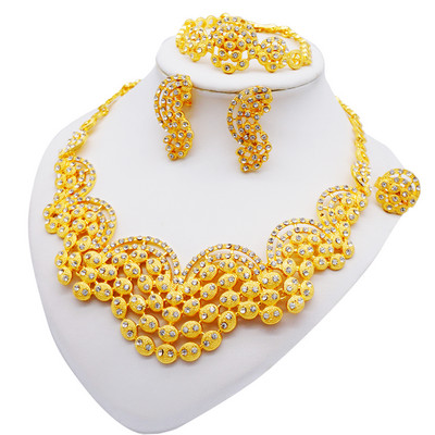 Etiopijos aukso spalvos Dubajaus papuošalų rinkiniai Moterų vestuvių dovanos karoliai auskarai apyrankės žiedai papuošalų rinkiniai