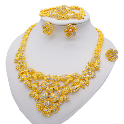 Etiopijos aukso spalvos Dubajaus papuošalų rinkiniai Moterų vestuvių dovanos karoliai auskarai apyrankės žiedai papuošalų rinkiniai