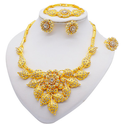 Etiopijos aukso spalvos Dubajaus papuošalų rinkiniai Moterų vestuvių dovanos karoliai auskarai apyrankės žiedai papuošalų rinkiniai