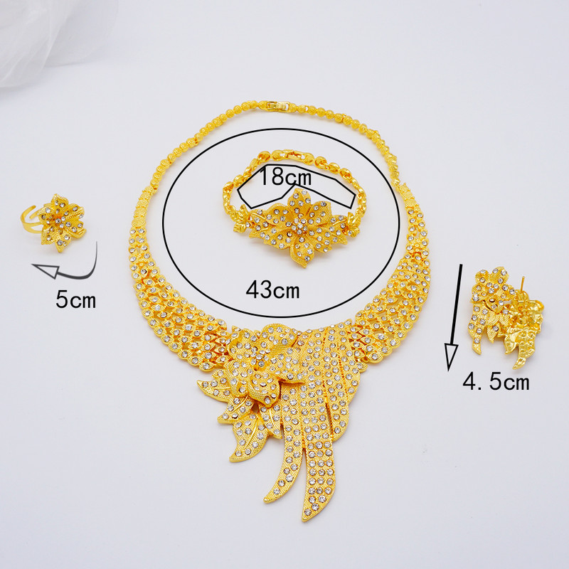 Etiopijos aukso spalvos Dubajaus papuošalų rinkiniai Moterų vestuvių dovanos karoliai auskarai apyrankės žiedai papuošalų rinkiniai