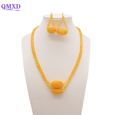 Dubajaus Etiopijos aukso spalvos papuošalų rinkinys moterims ilgos grandinėlės, gėlių kutų karoliai ir auskarų rinkiniai Nigerijos arabų vestuvių vakarėlio dovanos