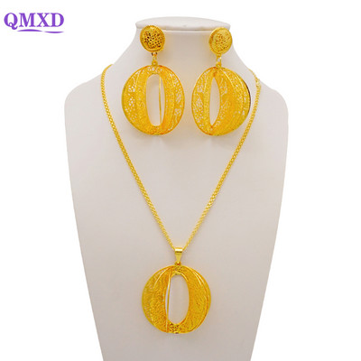 Dubajaus Etiopijos aukso spalvos papuošalų rinkinys moterims ilgos grandinėlės, gėlių kutų karoliai ir auskarų rinkiniai Nigerijos arabų vestuvių vakarėlio dovanos