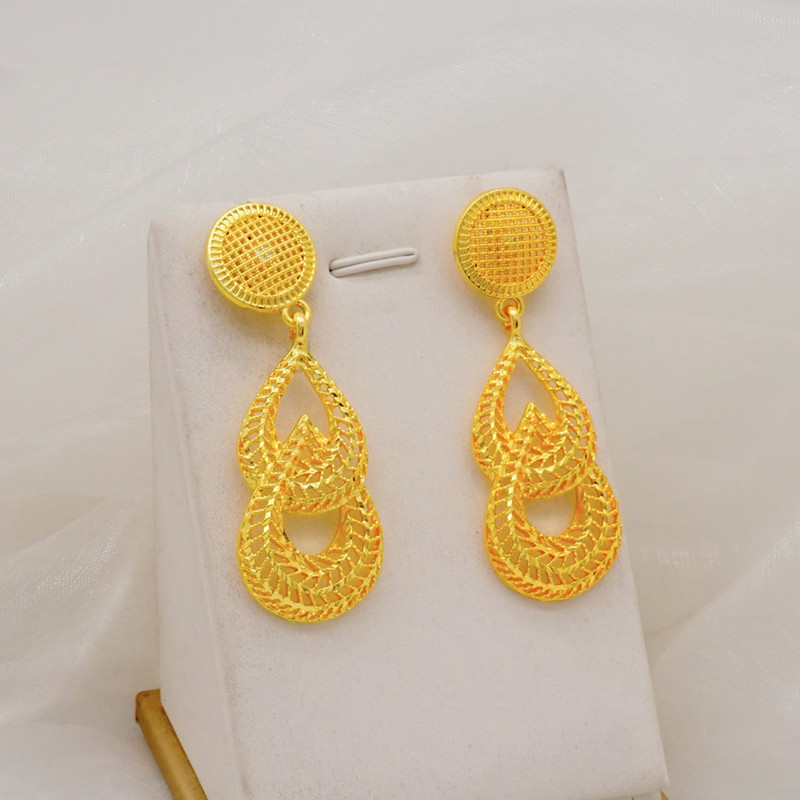 Dubajaus Etiopijos aukso spalvos papuošalų rinkinys moterims ilgos grandinėlės, gėlių kutų karoliai ir auskarų rinkiniai Nigerijos arabų vestuvių vakarėlio dovanos