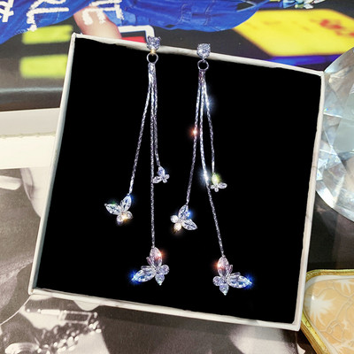 Korejske sjajne leptir kristalne naušnice Bijoux duge viseće naušnice s resicama za žene Statement naušnice Nakit za zabave Pokloni