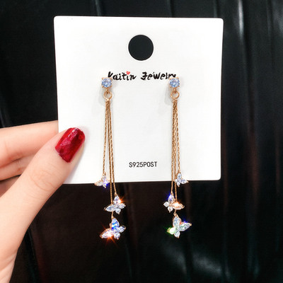 Korejske sjajne leptir kristalne naušnice Bijoux duge viseće naušnice s resicama za žene Statement naušnice Nakit za zabave Pokloni