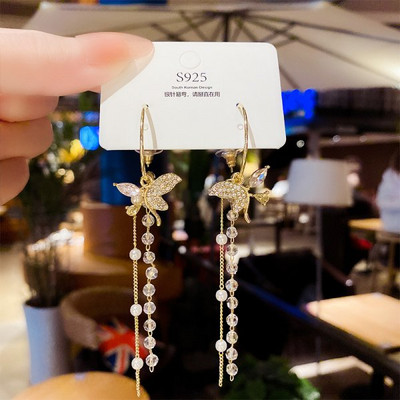 Korejske sjajne leptir kristalne naušnice Bijoux duge viseće naušnice s resicama za žene Statement naušnice Nakit za zabave Pokloni