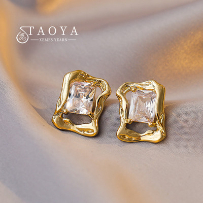 Europietiški ir amerikietiški vintažiniai geometriniai netaisyklingi stačiakampiai metalo inkrustuoti cirkonio auskarai moterims madingi papuošalų priedai