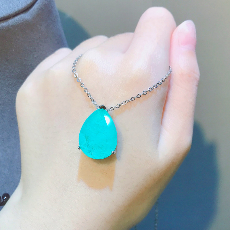 Charms Sidabrinės spalvos vestuvinių papuošalų rinkiniai merginoms Vintage imituoti Paraiba Turmalinas Vandens lašas pakabukas karoliai auskarai