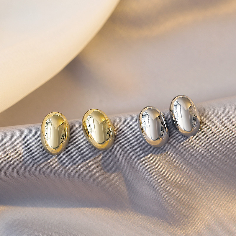 Minimalaus dizaino lygūs ovalūs metaliniai pupelių auskarai mieloms mergaitėms 2022 m. Nauji madingi papuošalai vakarėliui paprasti aksesuarai moterims