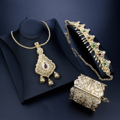 Sunspicems Aukso spalva Alžyras Moterų nuotakos vestuvių papuošalų rinkiniai Apyrankės karoliai Galvos grandinėlė Tradicinis Afrikos festivalis Bijoux