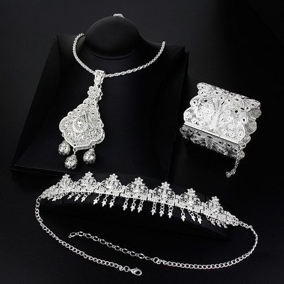 Sunspicems Aukso spalva Alžyras Moterų nuotakos vestuvių papuošalų rinkiniai Apyrankės karoliai Galvos grandinėlė Tradicinis Afrikos festivalis Bijoux