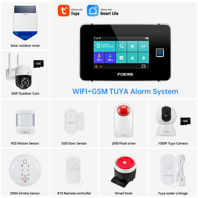 G60 FUERS Tuya WiFi GSM mājas drošības signalizācijas sistēma Skārienekrāns Temperatūras Mitruma Displejs Pirkstu nospiedums Viedais trauksmes komplekts Wifi