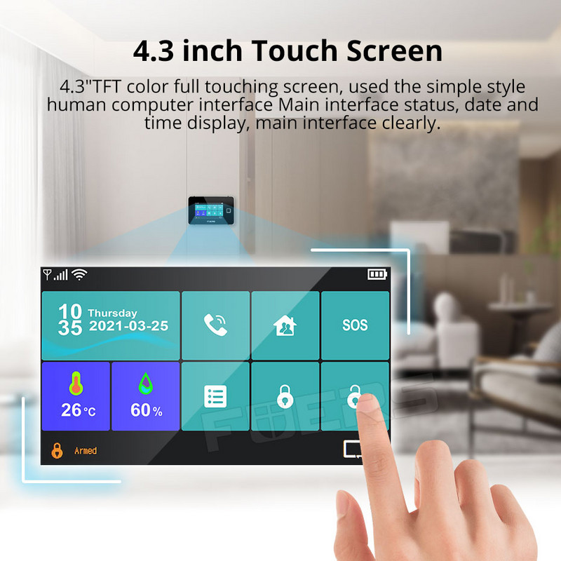 G60 FUERS Tuya WiFi GSM mājas drošības signalizācijas sistēma Skārienekrāns Temperatūras Mitruma Displejs Pirkstu nospiedums Viedais trauksmes komplekts Wifi