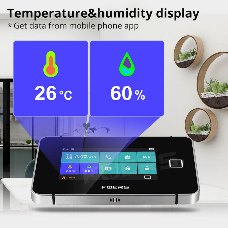 G60 FUERS Tuya WiFi GSM mājas drošības signalizācijas sistēma Skārienekrāns Temperatūras Mitruma Displejs Pirkstu nospiedums Viedais trauksmes komplekts Wifi