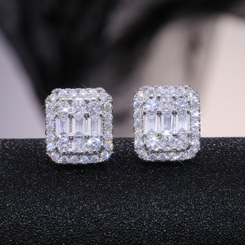 Huitan Нова мода с квадратна форма Дамски обеци на шипове Пълно павирани лъскави кристали Циркон Висококачествени женски модерни обеци на едро
