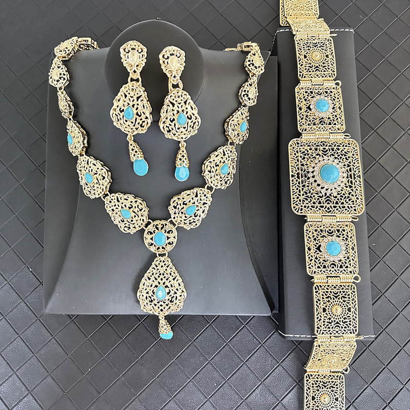 Maroko nuotakos kūno papuošalų karoliai auskarai juosmens grandinės komplektas prabangus prašmatnus vestuvių kaftano papuošalų rinkinys, reguliuojamo ilgio diržas
