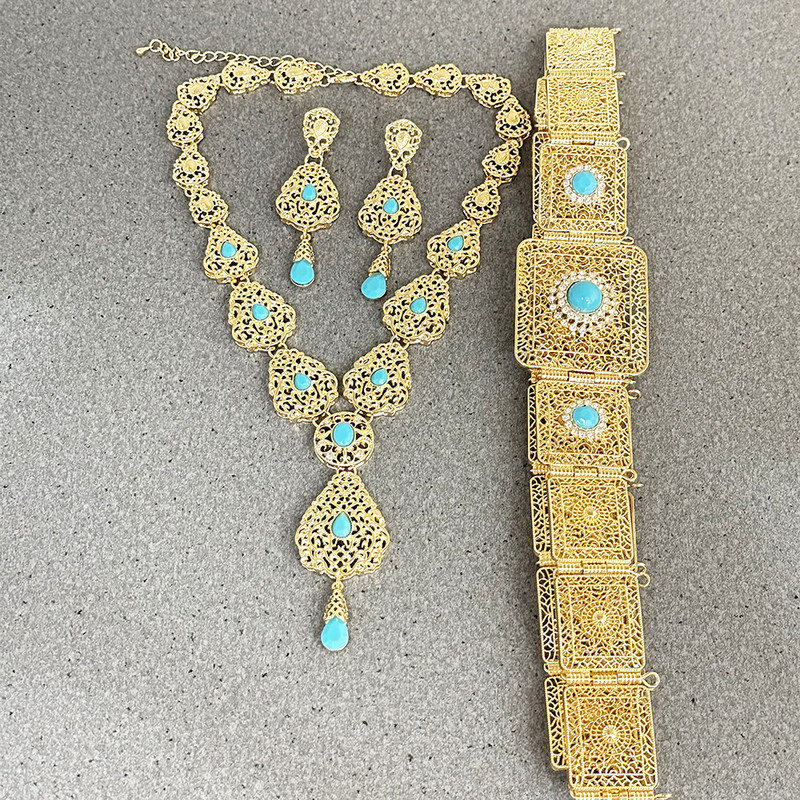 Maroko nuotakos kūno papuošalų karoliai auskarai juosmens grandinės komplektas prabangus prašmatnus vestuvių kaftano papuošalų rinkinys, reguliuojamo ilgio diržas