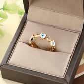 2022 Inel de ochi albastru de curcan cu inimă norocoasă pentru femei, fete, farmec, inele de degete de culoare aur din oțel inoxidabil, bijuterii de modă reglabile