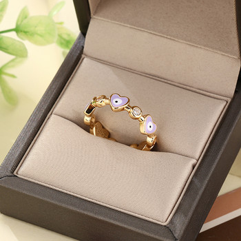 2022 Lucky Heart Turkey Blue Eye Ring for Women Girls Charm Пръстени за пръсти от неръждаема стомана със златен цвят Регулируеми модни бижута