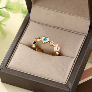 2022 Lucky Heart Turkey Blue Eye Ring for Women Girls Charm Пръстени за пръсти от неръждаема стомана със златен цвят Регулируеми модни бижута