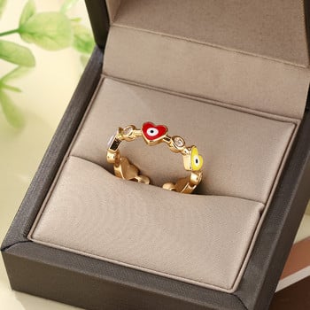 2022 Lucky Heart Turkey Blue Eye Ring for Women Girls Charm Пръстени за пръсти от неръждаема стомана със златен цвят Регулируеми модни бижута