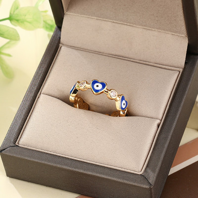 2022 Inel de ochi albastru de curcan cu inimă norocoasă pentru femei, fete, farmec, inele de degete de culoare aur din oțel inoxidabil, bijuterii de modă reglabile