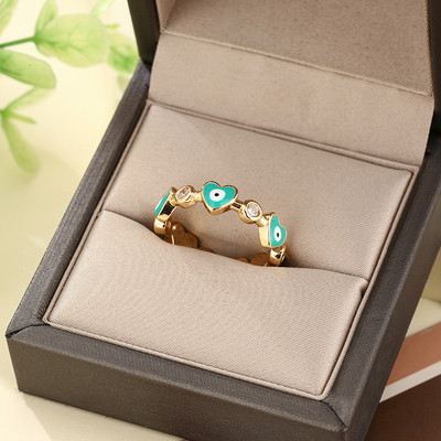 2022 Inel de ochi albastru de curcan cu inimă norocoasă pentru femei, fete, farmec, inele de degete de culoare aur din oțel inoxidabil, bijuterii de modă reglabile