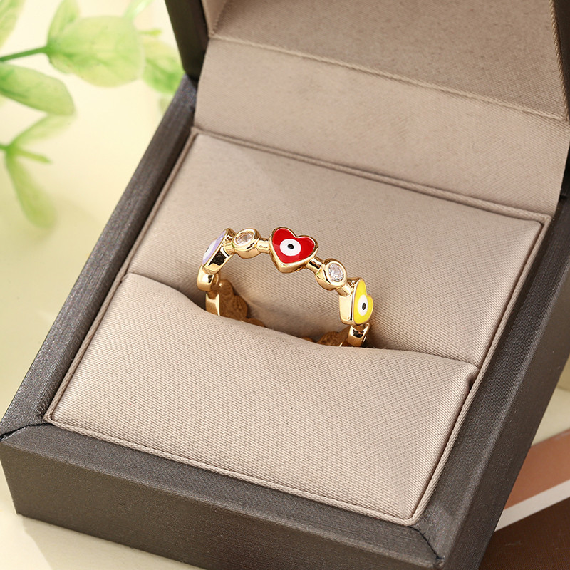 2022 Inel de ochi albastru de curcan cu inimă norocoasă pentru femei, fete, farmec, inele de degete de culoare aur din oțel inoxidabil, bijuterii de modă reglabile