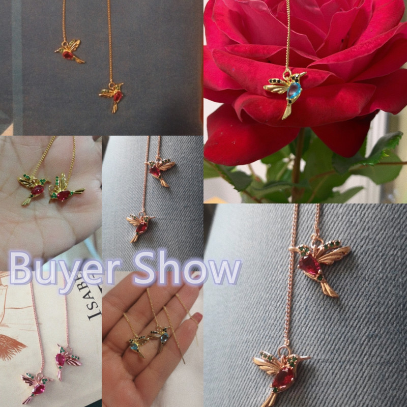 Huitan mielas spalvingas paukščiukas su ilga grandinėle, moteriški kabantys auskarai šokių vakarėliui mergaičių madingi aksesuarai subtilūs paukščių auskarai