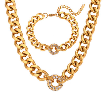 2022 m. Statement papuošalų rinkinys Stambus krištolo spurgos žavesys Kubietiškos grandinėlės karoliai apyrankės iš nerūdijančio plieno 18K paauksuoti papuošalai